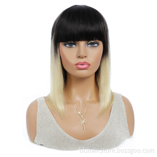 Wholesale Wig With Bangs Human Hair Brazilian Straight Short Pixie Cut Bob Full Machine Made With Bang Wigs for Black Women